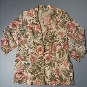 Vintage 90s Briggs NY Floral Linen Blazer Size 14